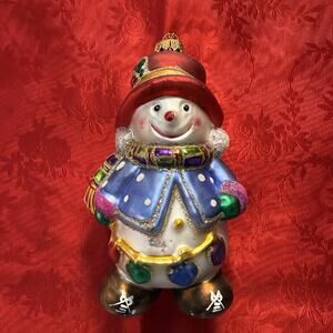 Unique Treasures Hand Crafted Glass Glitter Snowman Collectible Tree Ornament 5”